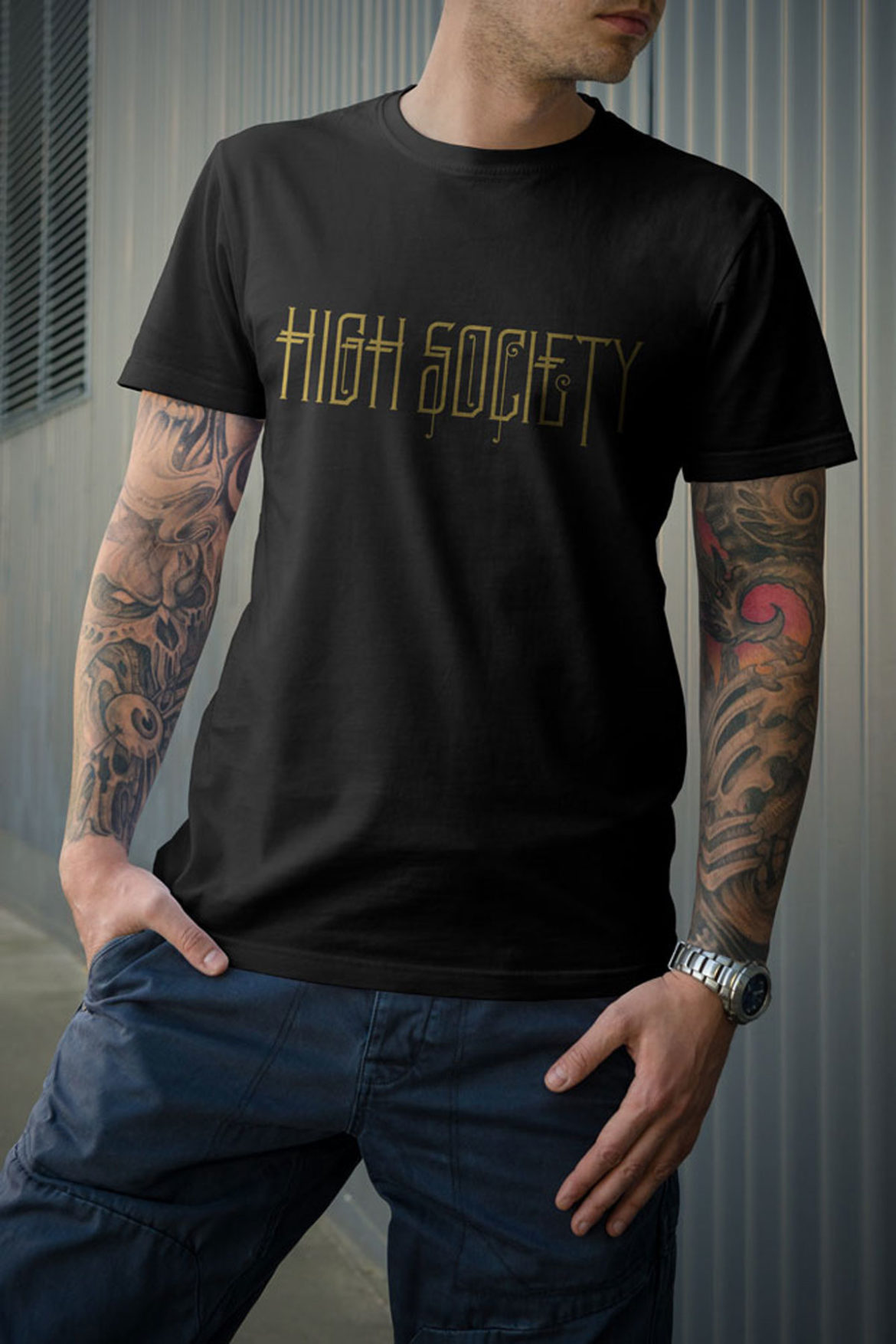 High Society Black T-Shirt Design